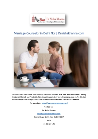 Marriage Counselor in Delhi Ncr | Drnishakhanna.com