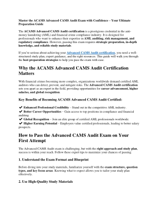 ACAMS Advanced CAMS Audit Certification: Boost Your AML Expertise