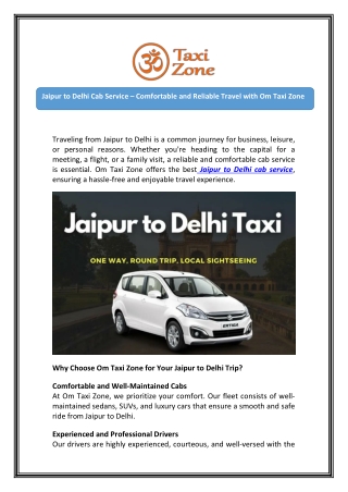 Get Jaipur to Delhi Cab Service at the Best Price Now