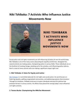 Niki Tshibaka: 7 Activists Who Influence Justice Movements Now
