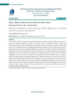 Type 1 diabetes: basis of causes and away of prevention