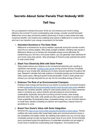Secrets About Solar Panels That Nobody Will Tell You