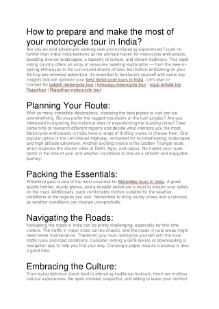 How to prepare and make the most of your motorcycle tour in India