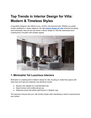Top Trends in Interior Design for Villa Modern & Timeless Styles