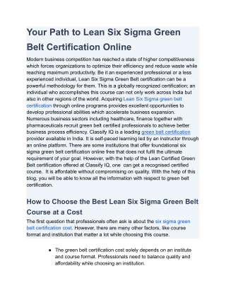 Lean Six Sigma Green Belt Certification | Online Course India