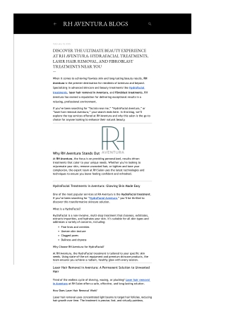 Enhance Your Beauty at RH Aventura – HydraFacial, Laser Hair Removal & Fibroblas