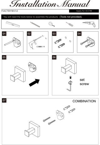 Modern Square Towel Robe Hook (AACC118) - Installation Manual