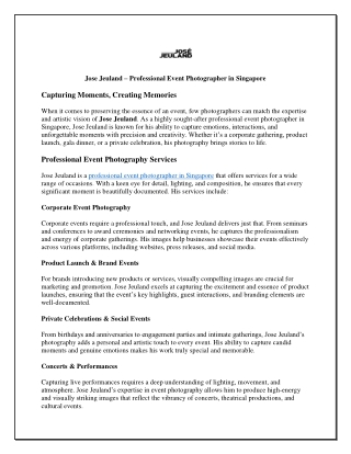 Jose Jeuland – Professional Event Photographer in Singapore