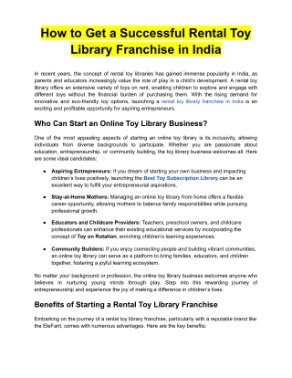 How to Get a Successful Rental Toy Library Franchise in India