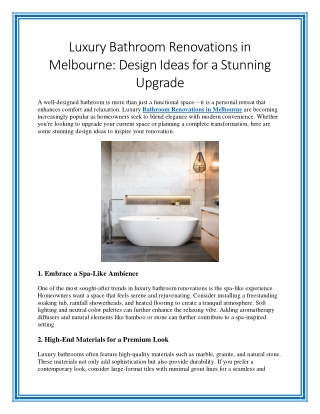 Luxury Bathroom Renovations in Melbourne Design Ideas for a Stunning Upgrade