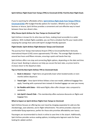 Spirit Airlines Flight Deals from Tampa (TPA) to Cincinnati (CVG) Find the Best Flight Deals