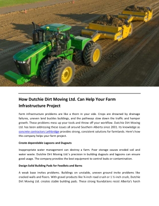 How Dutchie Dirt Moving Ltd. Can Help Your Farm Infrastructure Project