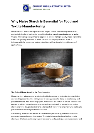 Why Maize Starch is Essential for Food and Textile Manufacturing