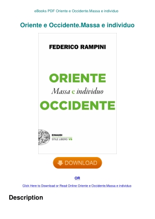 eBooks PDF Oriente e Occidente.Massa e individuo