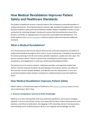 How Medical Revalidation Improves Patient Safety and Healthcare Standards