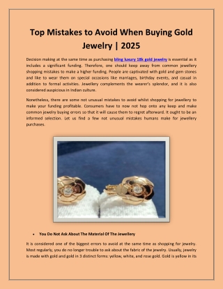 Top Mistakes to Avoid When Buying Gold Jewelry | 2025