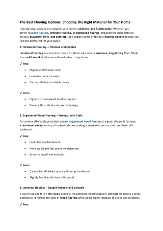 The Best Flooring Options Choosing the Right Material for Your Home