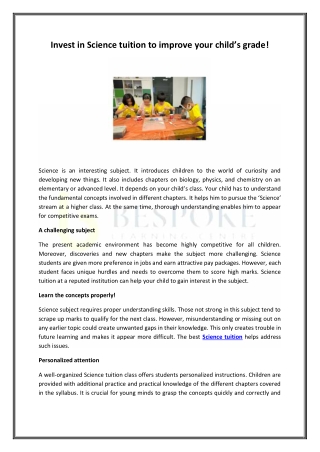 Invest in Science tuition to improve your child’s grade!