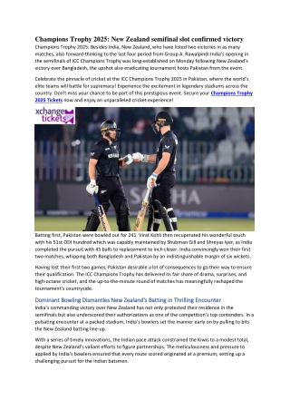 Champions Trophy 2025 New Zealand semifinal slot confirmed victory