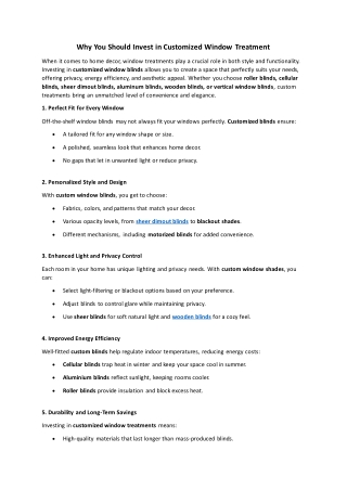 Why You Should Invest in Customized Window Treatment