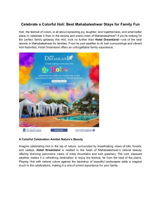 Celebrate a Colorful Holi_ Best Mahabaleshwar Stays for Family Fun