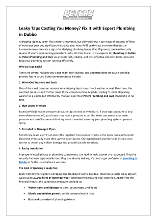 Leaky Taps Costing You Money - Fix It with Expert Plumbing in Dubbo