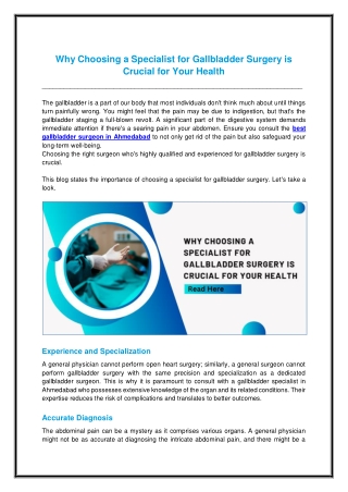 Why Choosing a Specialist for Gallbladder Surgery is Crucial for Your Health
