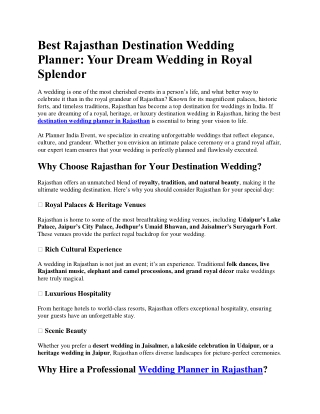 Best Rajasthan Destination Wedding Planner