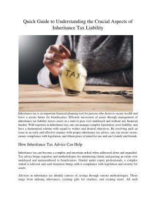 Quick Guide to Understanding the Crucial Aspects of Inheritance Tax Liability