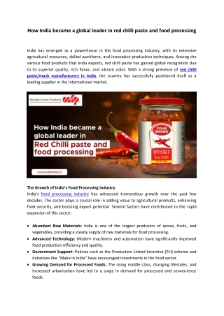 How India became a global leader in red chilli paste and food processing