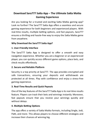 Download Sara777 Satta App – The Ultimate Satta Matka Gaming Experience