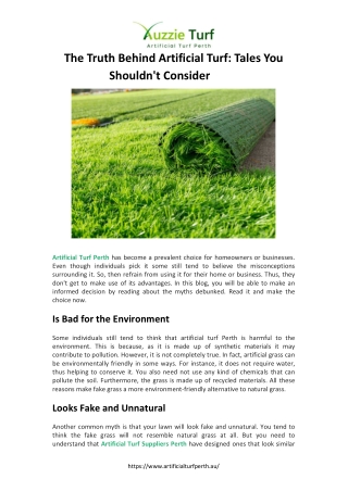 The Truth Behind Artificial Turf: Tales You Shouldn't Consider