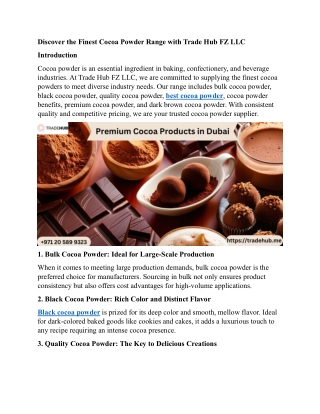Discover the Finest Cocoa Powder Range with Trade Hub FZ LLC
