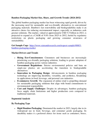 Bamboo Packaging Market Size, Share, and Growth Trends (2024-2032)