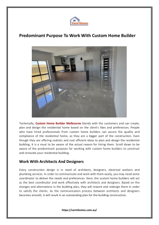 Predominant Purpose To Work With Custom Home Builder