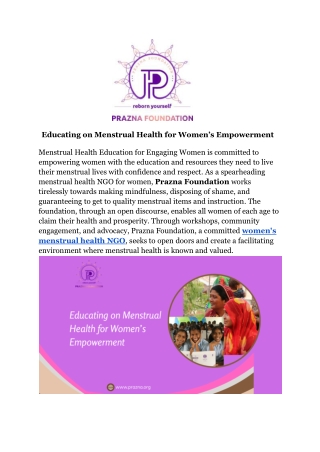 Educating on Menstrual Health for Women’s Empowerment