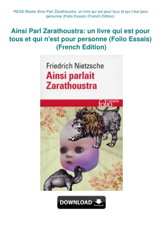 READ Books Ainsi Parl Zarathoustra un livre qui est pour tous et qui n'est pour personne (Folio Essa