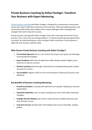 Private Business Coaching by Kellan Fluckiger: Transform Your Business