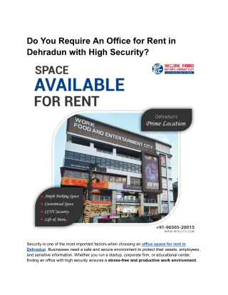 Do You Require An Office for Rent in Dehradun with High Security