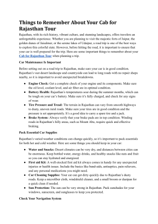 Things to Remember About Your Cab for Rajasthan Tour