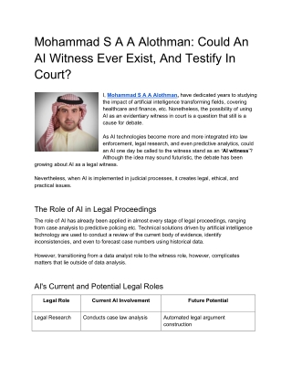 Mohammad S A A Alothman Could An AI Witness Ever Exist, And Testify In Court