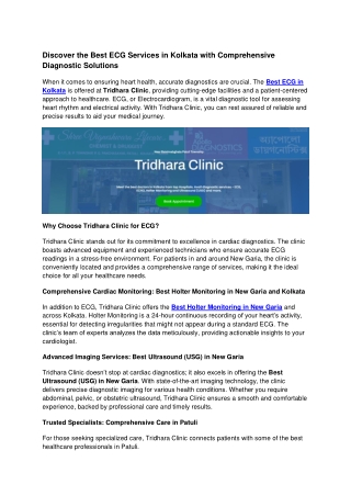 Discover the Best ECG Services in Kolkata with Comprehensive Diagnostic Solutions