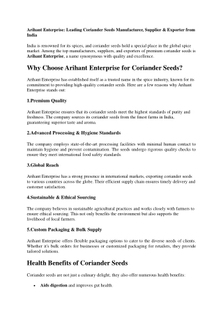 Arihant Foods Leading Coriander Seeds Manufacturer, Supplier & Exporter from India