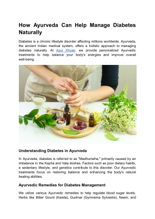 Ayurveda Can Help Manage Diabetes Naturally