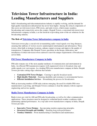 Leading tower Manufacturers and Suppliers