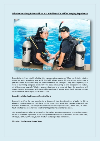Why Scuba Diving Is More Than Just a Hobby – It's a Life-Changing Experience