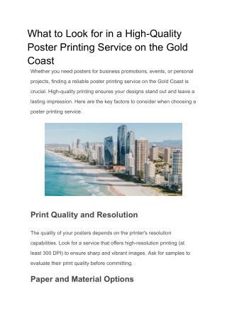 What to Look for in a High-Quality Poster Printing Service on the Gold Coast