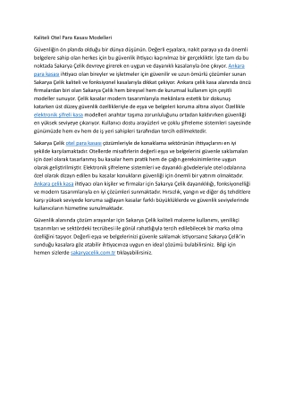 Kaliteli Otel Para Kasasi Modelleri
