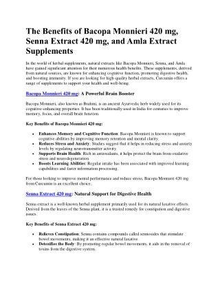 The Benefits of Bacopa Monnieri, Senna, Amla Extract