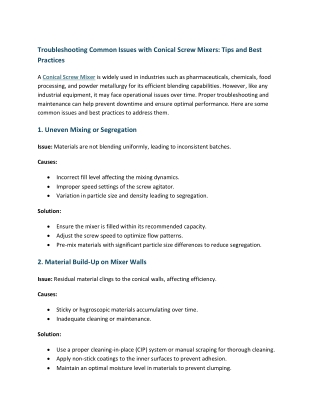 Troubleshooting Common Issues with Conical Screw Mixers Tips and Best Practices